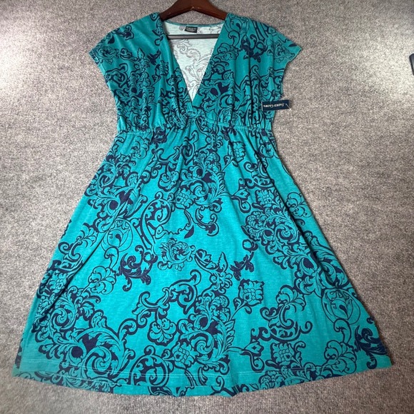 Faded Glory Women Teal Navy‎ Paisley Print Kimono Dress Size M 8 10 V Neck - Picture 2 of 8